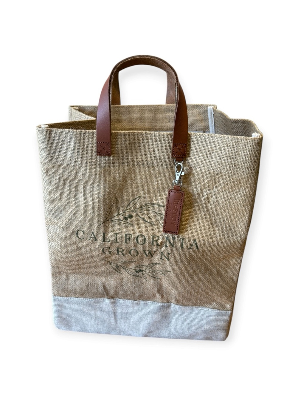 California Grown Natural Canvas Tote with Brown Leather Handles
